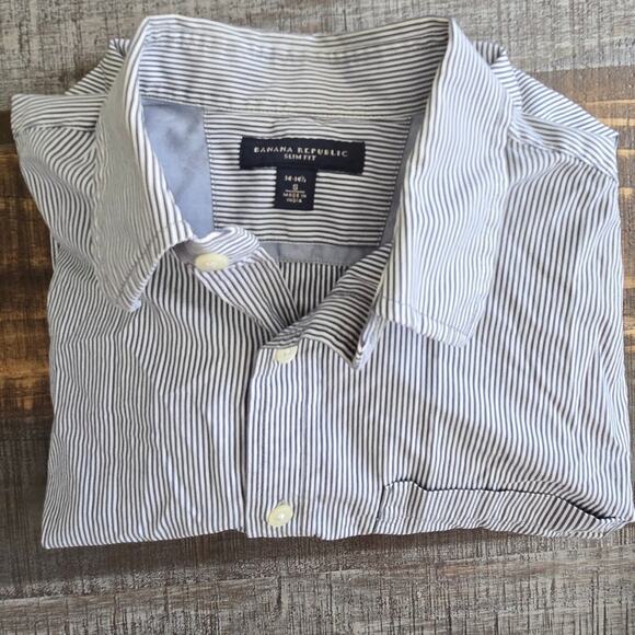 Banana Republic Men's Shirt Blue Striped Slim Fit Dress Shirt 14-14.5" Small - Picture 2 of 5
